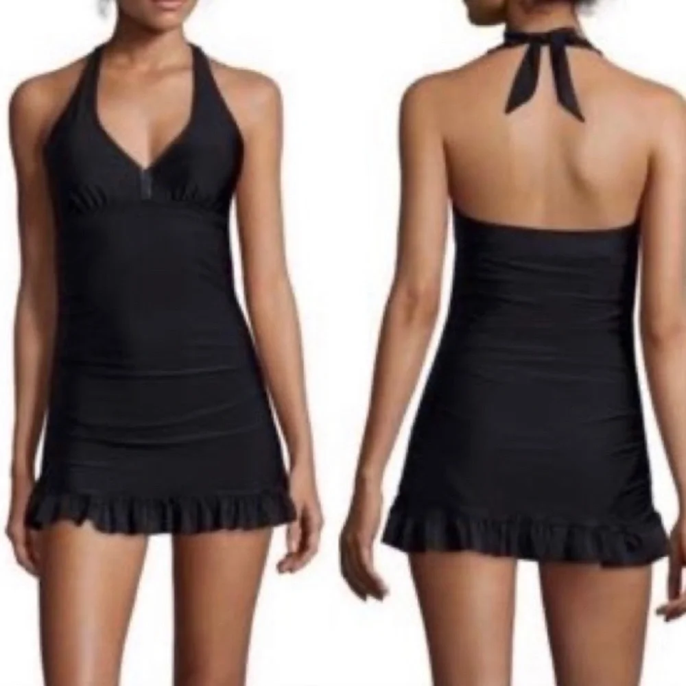 SPANX Love Your Assets Ruffle Halter Swim Dress in Sunset Pink Size S NWT Barbie - Picture 3 of 16